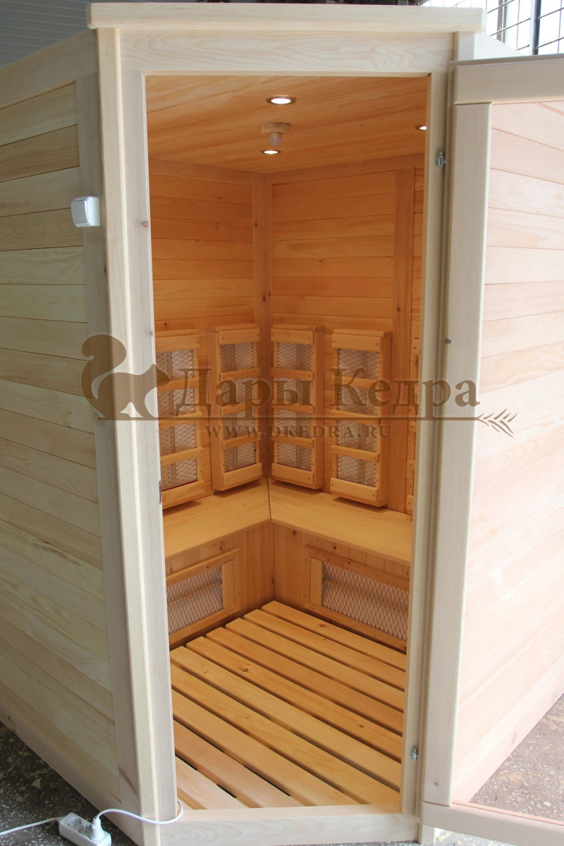 Четырёхместная угловая инфракрасная сауна кабина из кедра с керамическими излучателями
